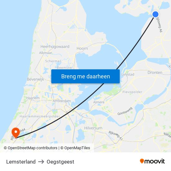 Lemsterland to Oegstgeest map