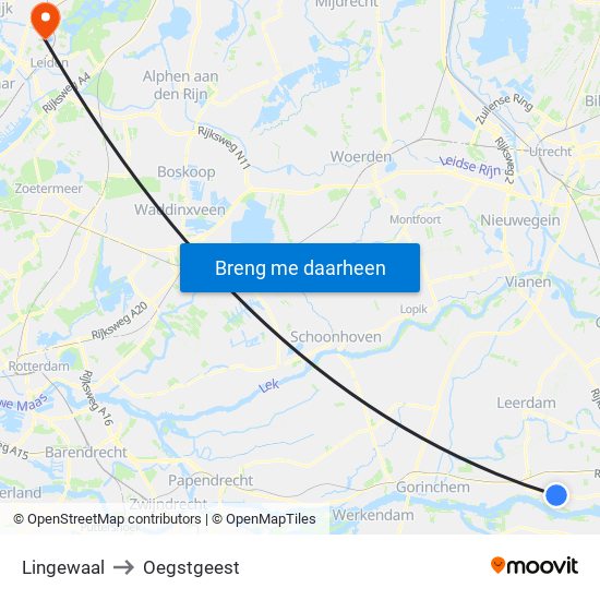 Lingewaal to Oegstgeest map