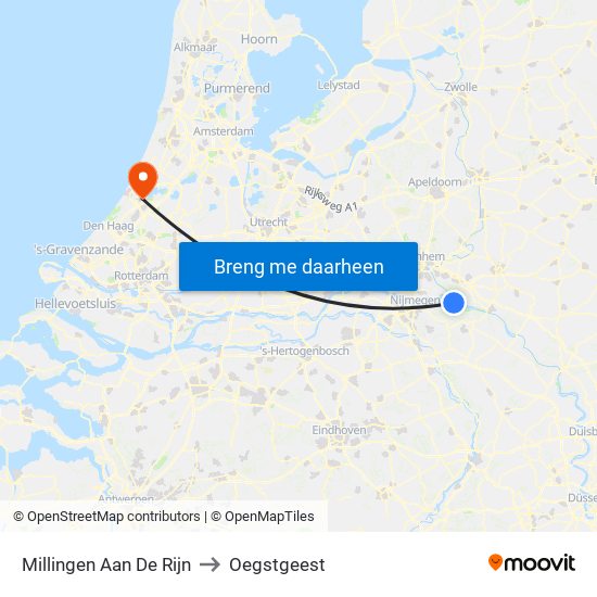 Millingen Aan De Rijn to Oegstgeest map