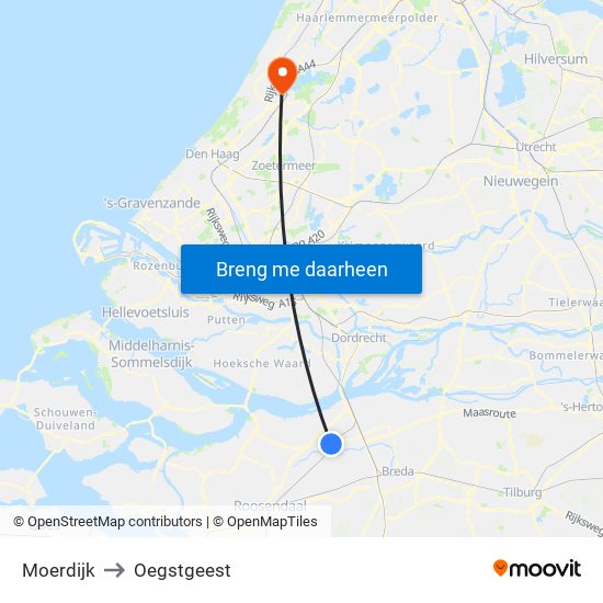 Moerdijk to Oegstgeest map