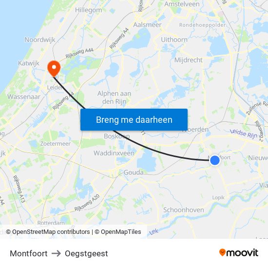 Montfoort to Oegstgeest map