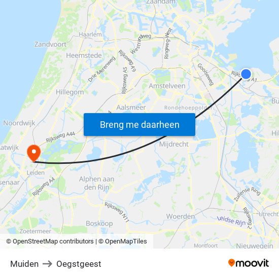 Muiden to Oegstgeest map