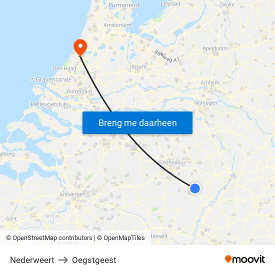 Nederweert to Oegstgeest map