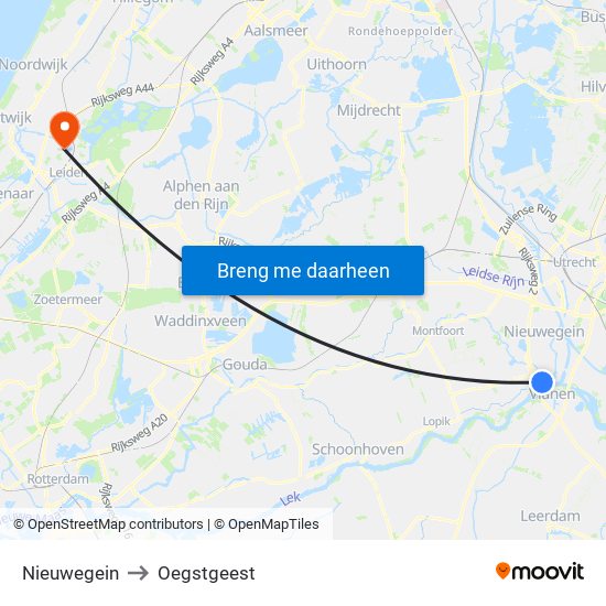 Nieuwegein to Oegstgeest map