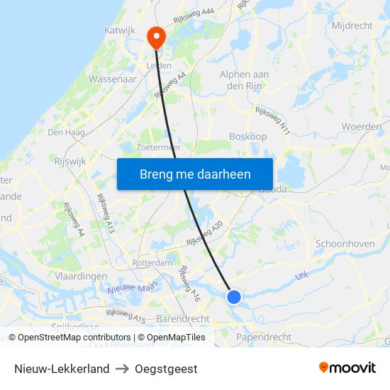 Nieuw-Lekkerland to Oegstgeest map