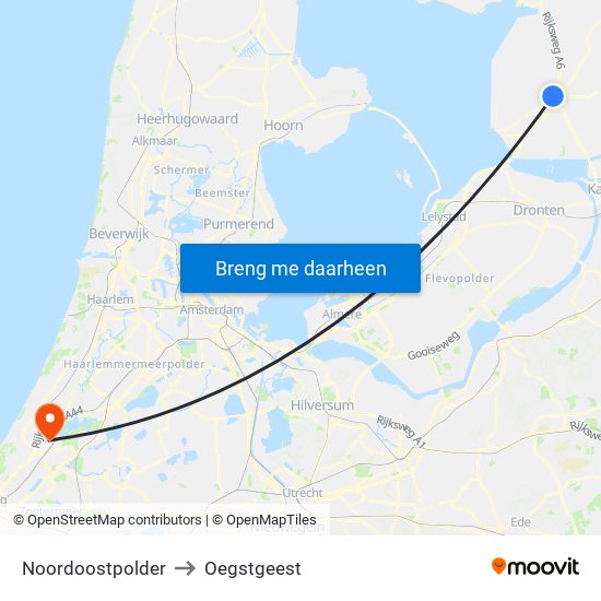 Noordoostpolder to Oegstgeest map