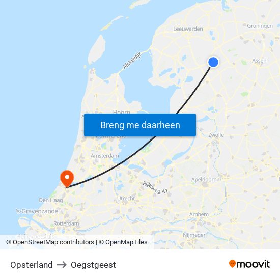 Opsterland to Oegstgeest map