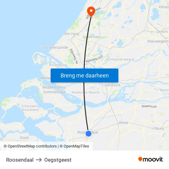 Roosendaal to Oegstgeest map