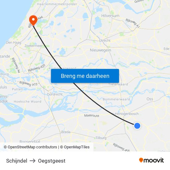 Schijndel to Oegstgeest map