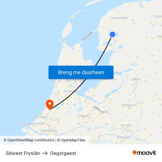 Sdwest Fryslân to Oegstgeest map