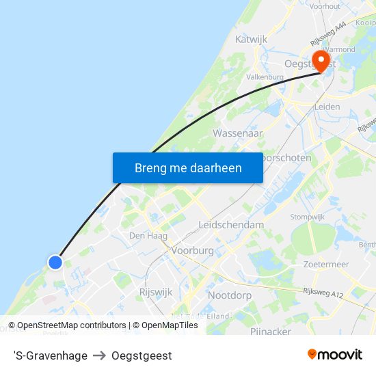 'S-Gravenhage to Oegstgeest map