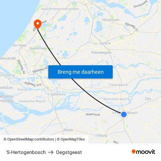 'S-Hertogenbosch to Oegstgeest map