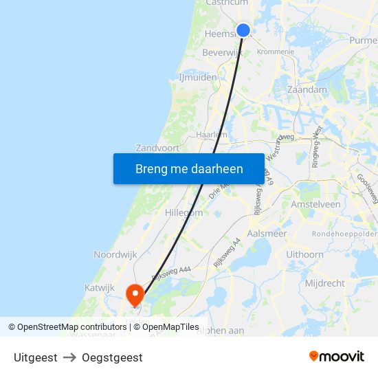Uitgeest to Oegstgeest map