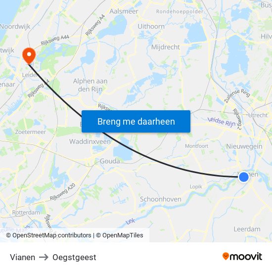 Vianen to Oegstgeest map