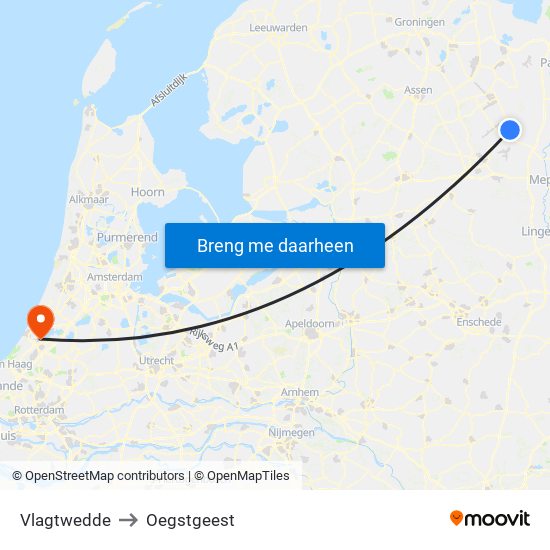 Vlagtwedde to Oegstgeest map