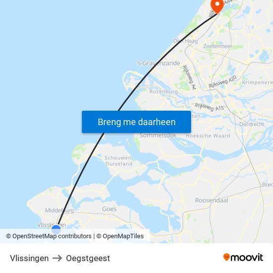 Vlissingen to Oegstgeest map