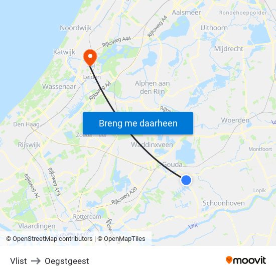 Vlist to Oegstgeest map