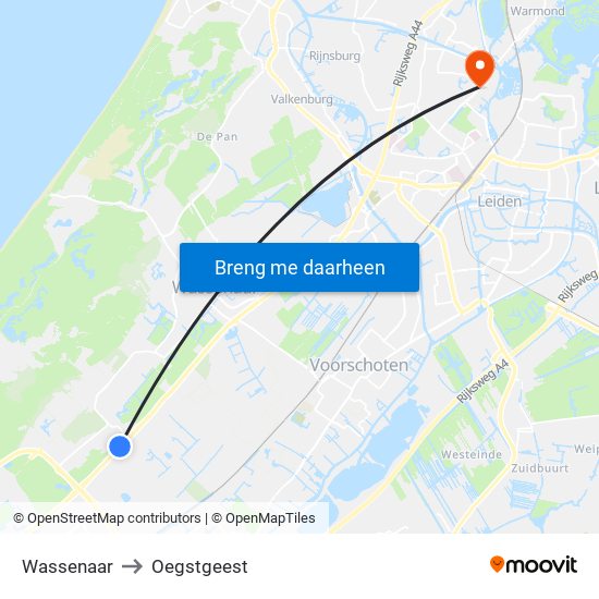 Wassenaar to Oegstgeest map