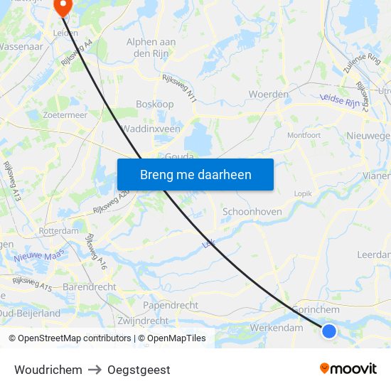 Woudrichem to Oegstgeest map