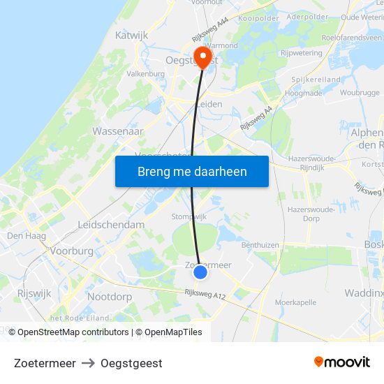 Zoetermeer to Oegstgeest map