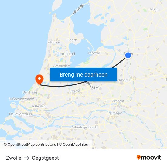 Zwolle to Oegstgeest map