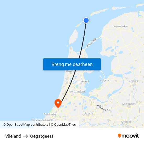 Vlieland to Oegstgeest map
