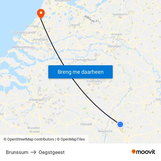 Brunssum to Oegstgeest map