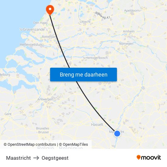 Maastricht to Oegstgeest map