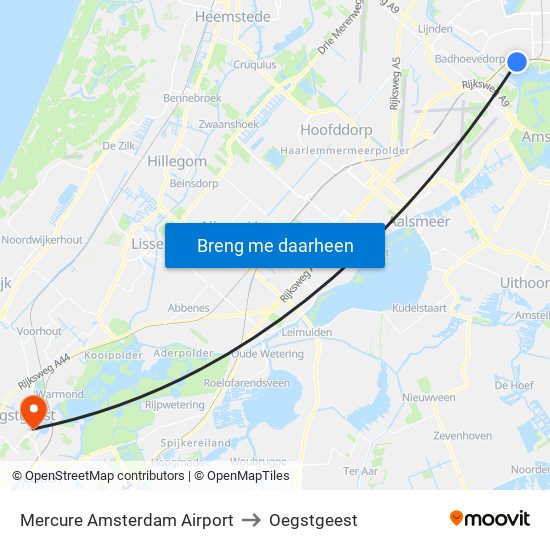 Mercure Amsterdam Airport to Oegstgeest map