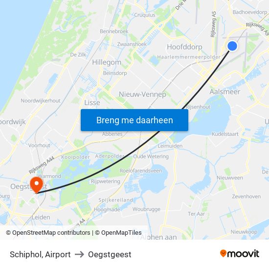 Schiphol, Airport to Oegstgeest map