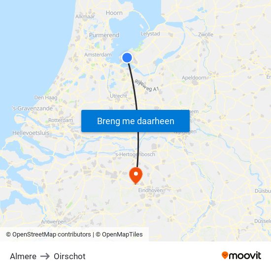 Almere to Oirschot map