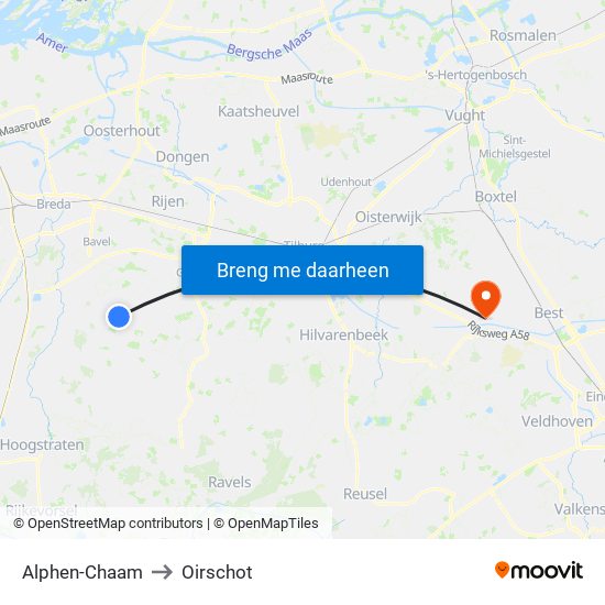 Alphen-Chaam to Oirschot map