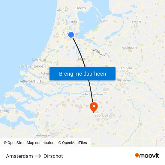 Amsterdam to Oirschot map