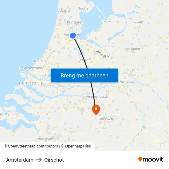 Amsterdam to Oirschot map