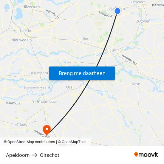 Apeldoorn to Oirschot map