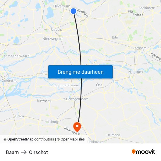 Baarn to Oirschot map