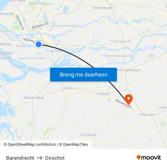 Barendrecht to Oirschot map