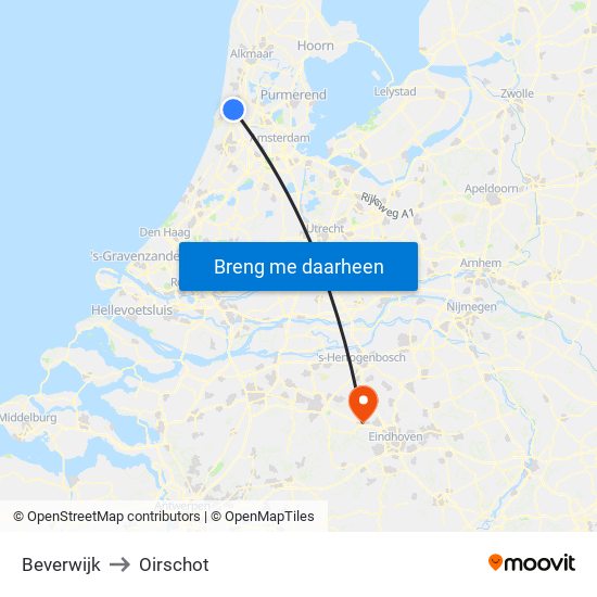 Beverwijk to Oirschot map