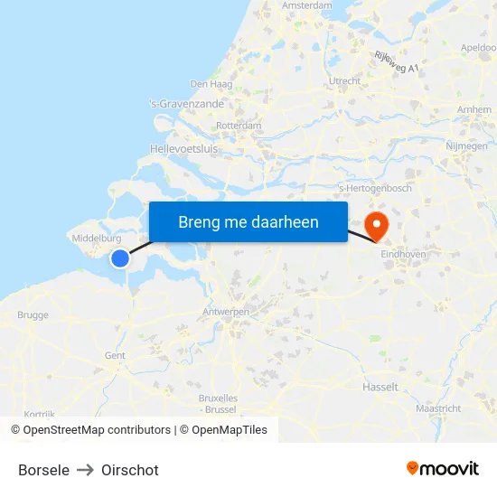 Borsele to Oirschot map