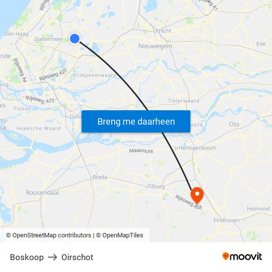 Boskoop to Oirschot map