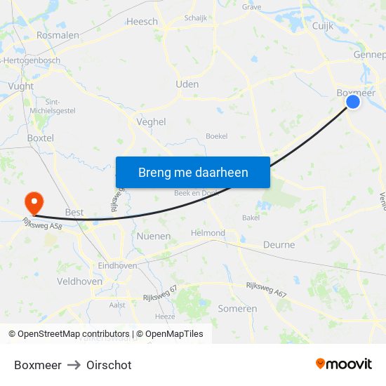 Boxmeer to Oirschot map