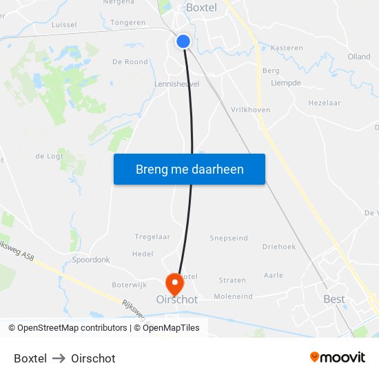 Boxtel to Oirschot map