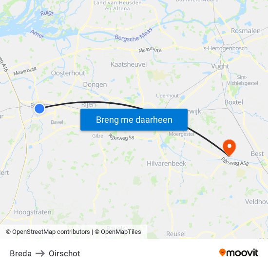 Breda to Oirschot map