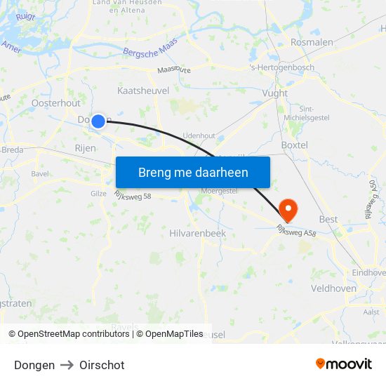 Dongen to Oirschot map