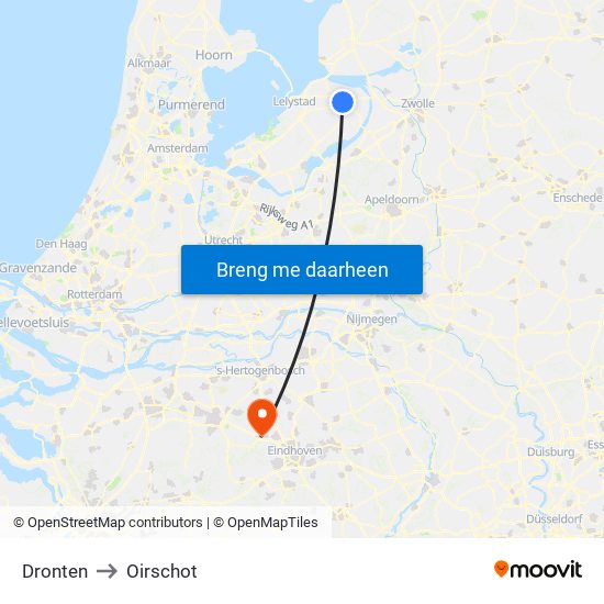 Dronten to Oirschot map