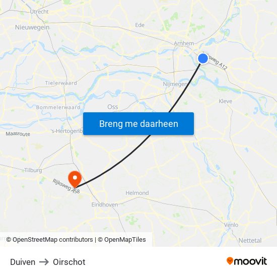 Duiven to Oirschot map