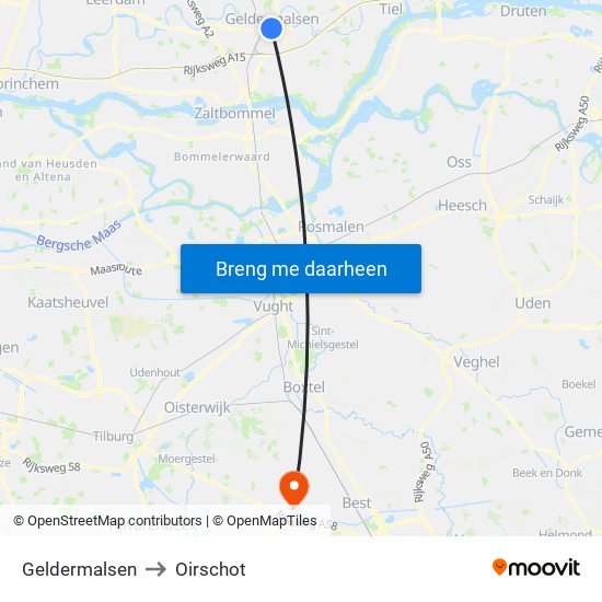 Geldermalsen to Oirschot map