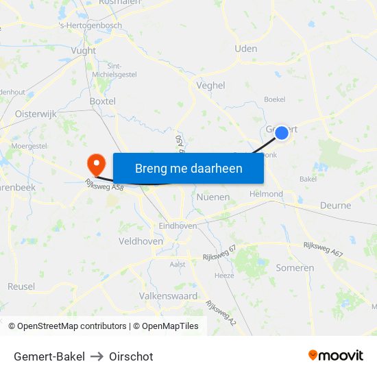 Gemert-Bakel to Oirschot map