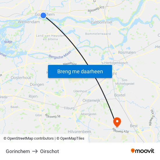 Gorinchem to Oirschot map