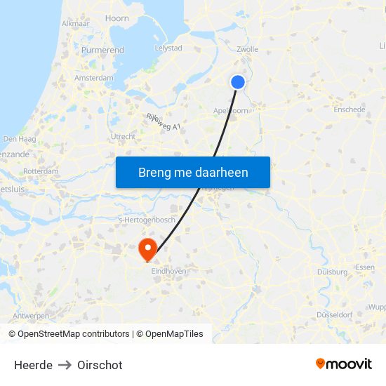 Heerde to Oirschot map